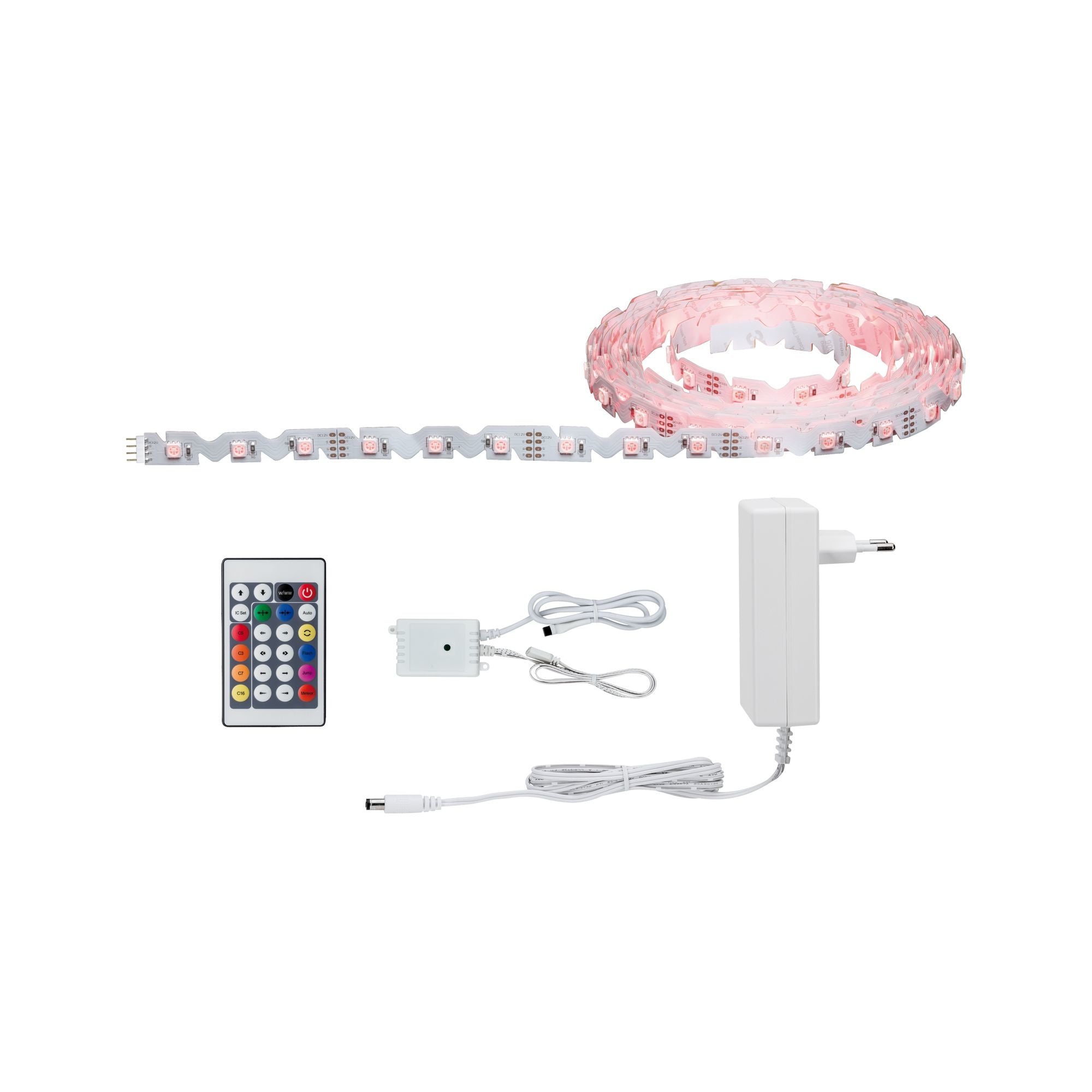 Paulmann LED-Strip FlexLED RGB 3D – 5 m, RGB, 26 W, dimmbar, weiss, Fernbedienung, inkl. Netzteil