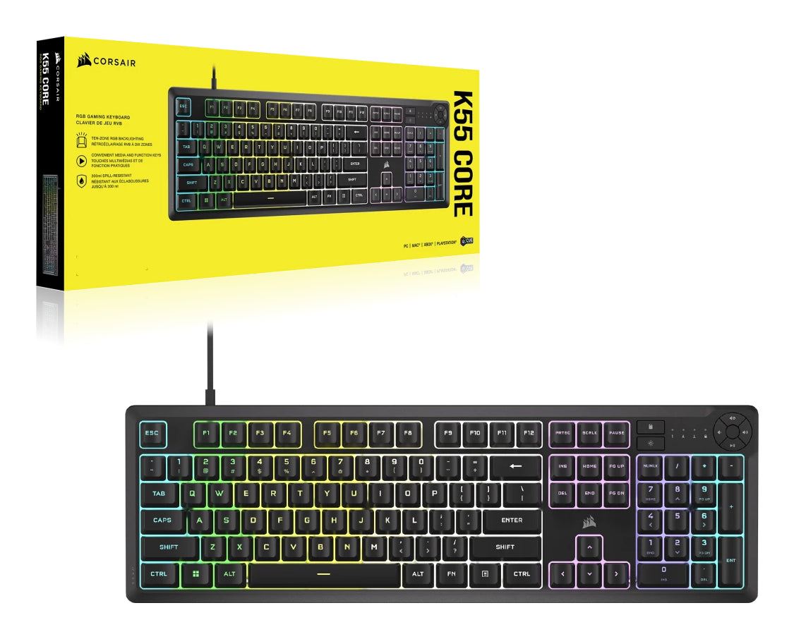 Corsair K55 CORE RGB – Gaming-Tastatur – Mechanisch, RGB – Kabelgebunden, USB-A – QWERTZ (CH) – Schwarz