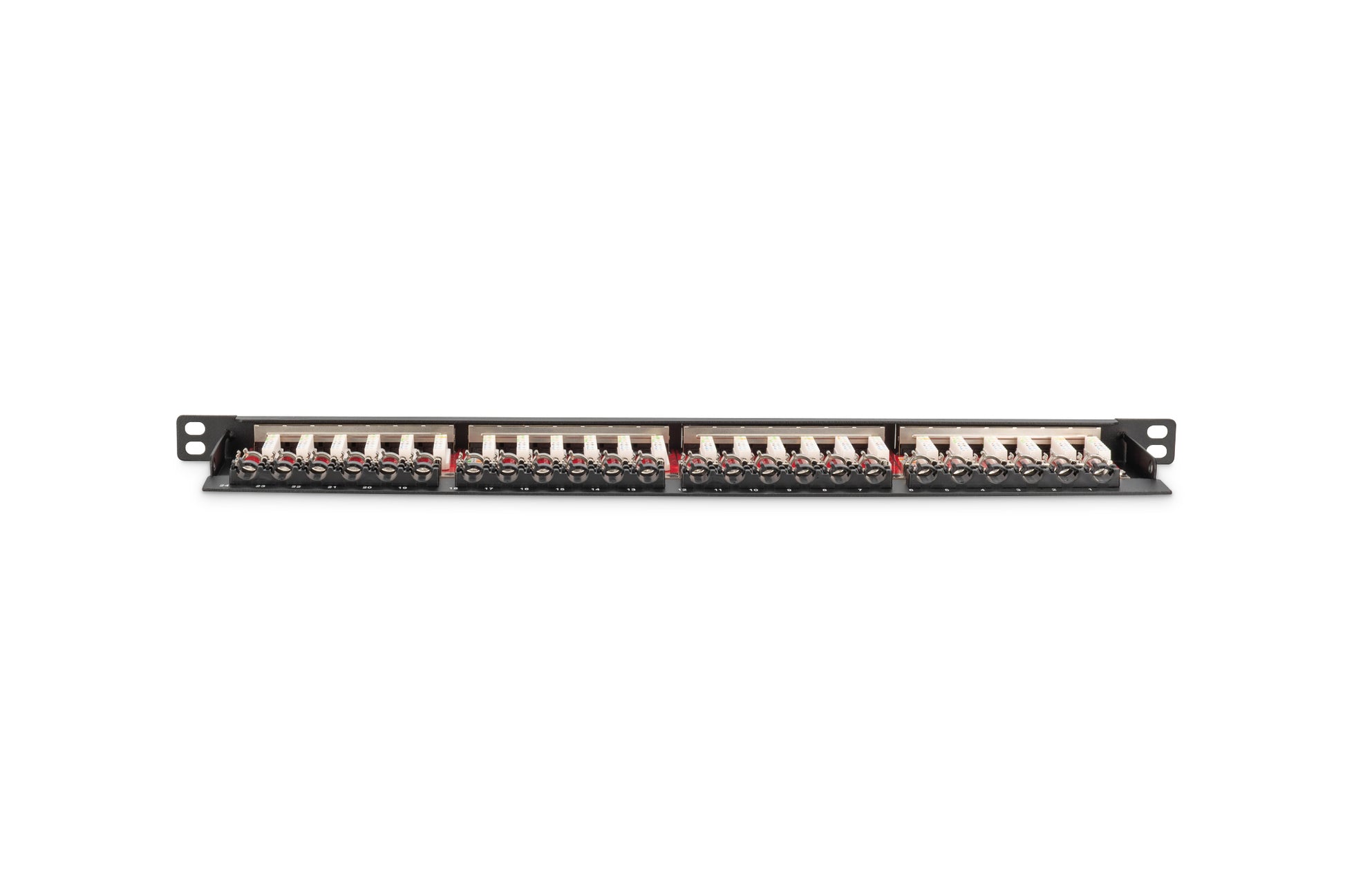 Digitus Patchpanel – 24× RJ-45, Cat6a (Klasse EA), geschirmt, 0,5U, 19", Schwarz
