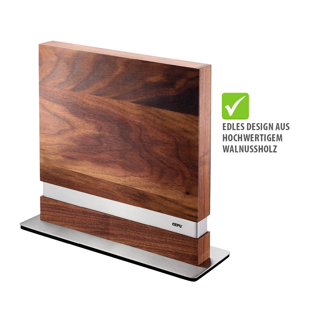 GEFU Messerblock, 9 × 25 × 25,6 cm, Walnussholz/Edelstahl, Silber/Walnuss