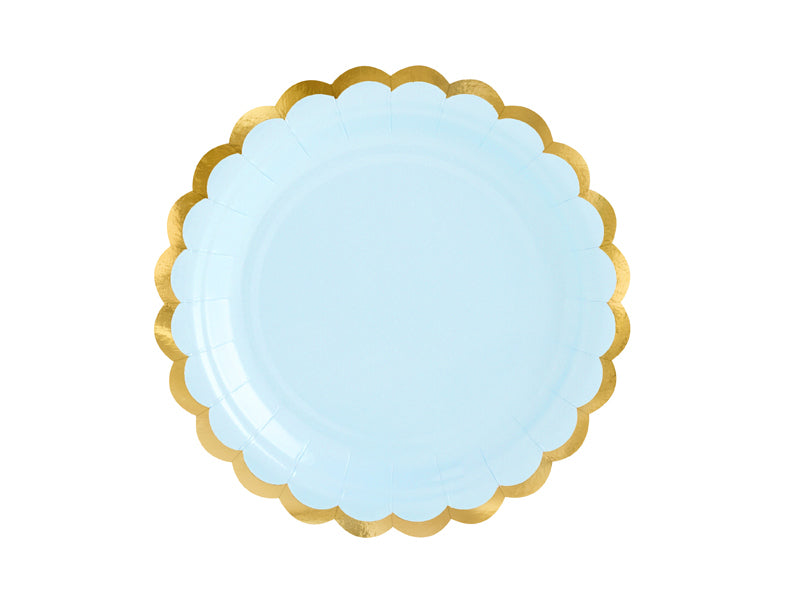 PartyDeco Teller, Papier/Karton, rund – Ø 18 cm, blau mit Goldrand – 6 Stk.