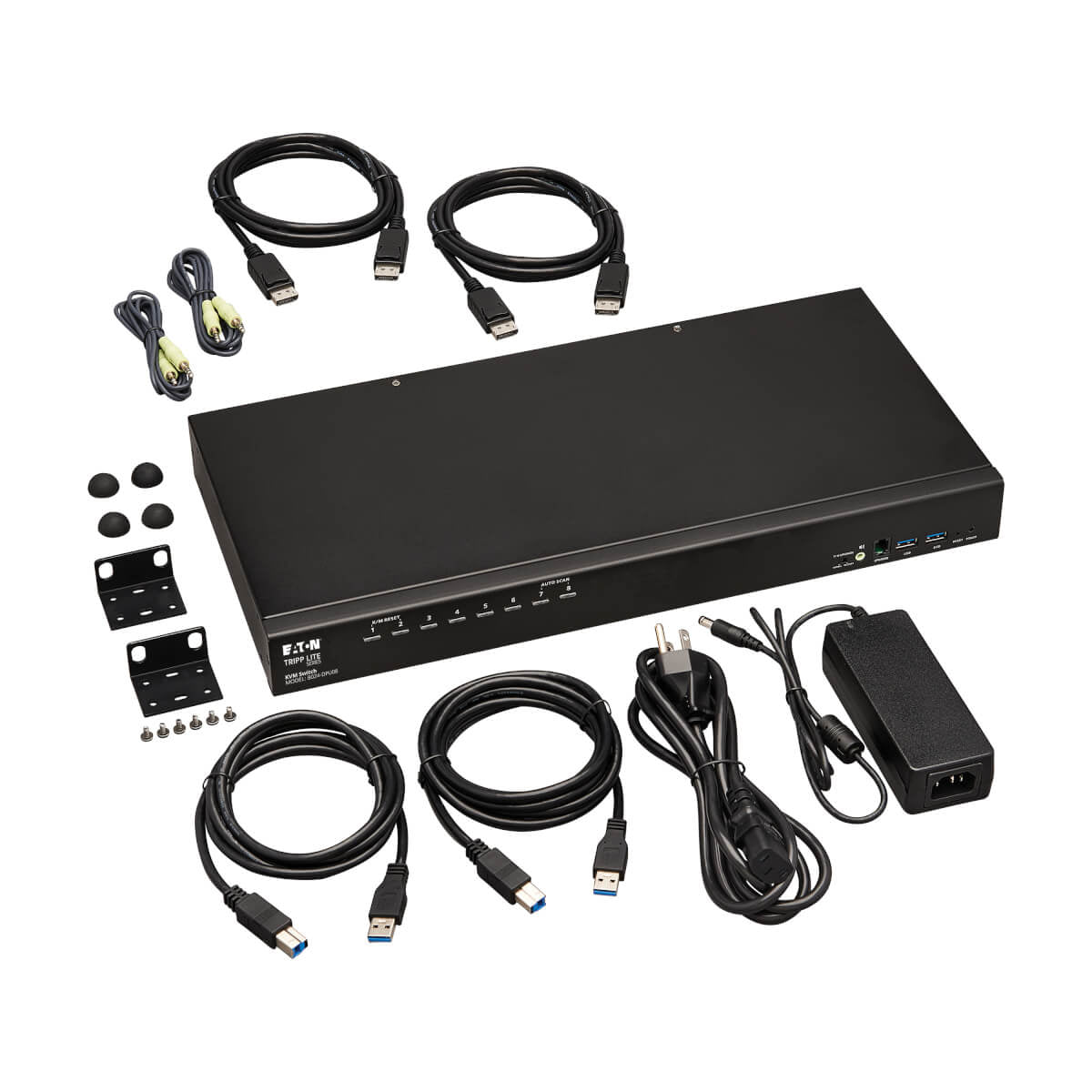 Tripp Lite B024-DPU08 – 8-Port DP KVM-Switch – 4096 × 2160/60 Hz, USB 3.0-Hub, Audio, 1U Rack