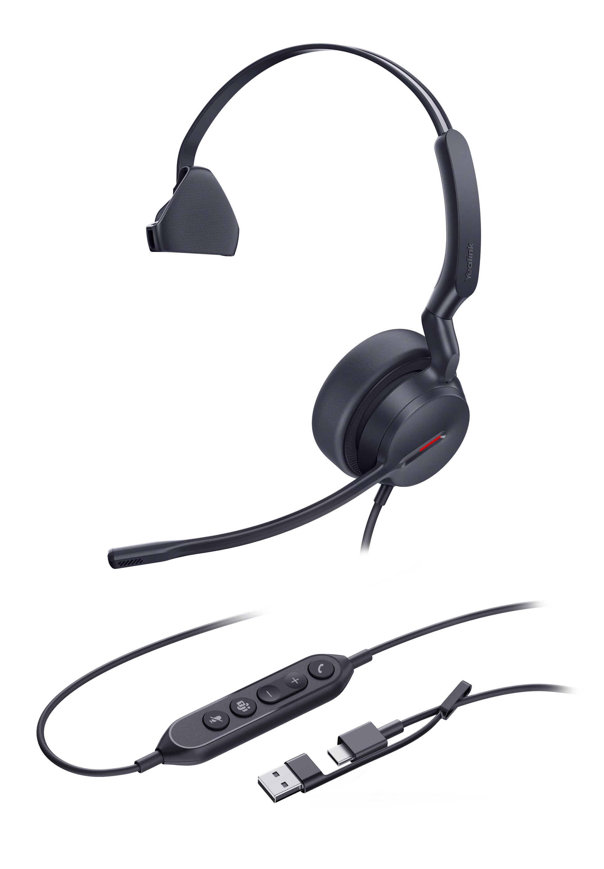 Yealink UH44 Office-Headset – On-Ear, Mono, Kabel (USB-C/USB-A), MS Teams zertifiziert, Schwarz