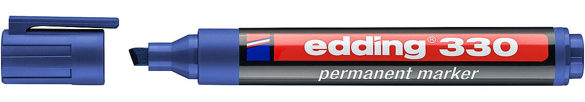 Edding 330 Permanentmarker – Keilspitze 1–5 mm – Blau – für Metall, Kunststoff und Glas