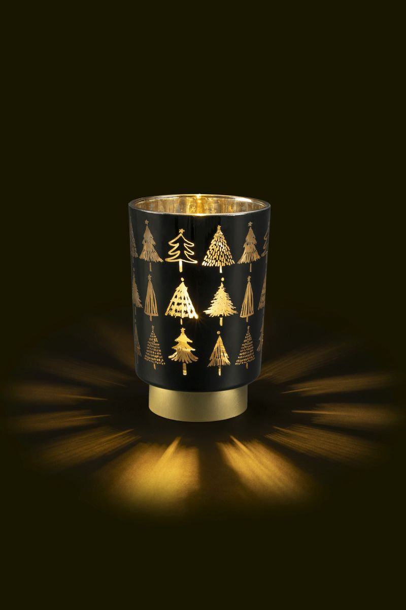 STT Tischleuchte Black Tree Lantern S – Ø 10 × 15 cm, Warmweiss, Gold, Timer
