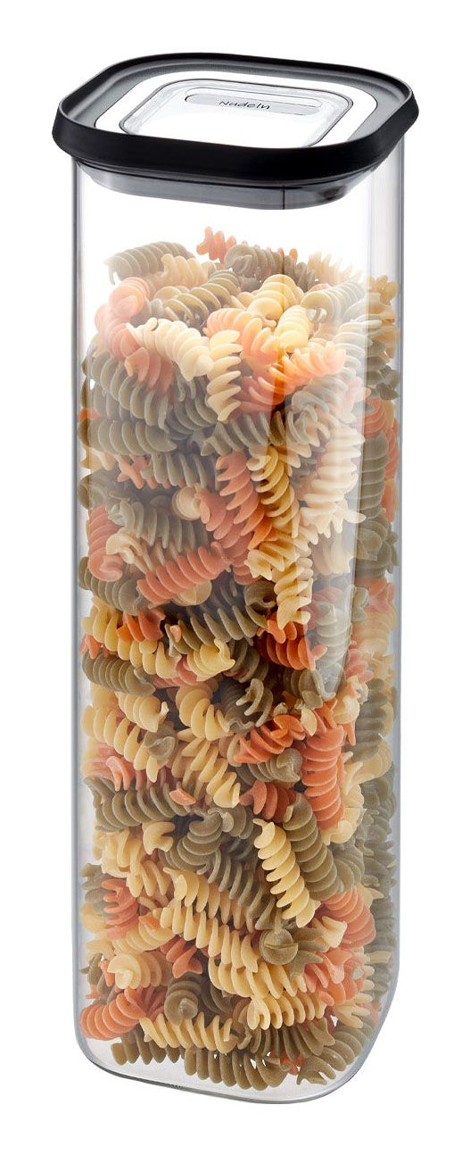GEFU Vorratsdose 2,5 l, 11 × 11 × 32,5 cm, Glas (Borosilikat)/Edelstahl, transparent/schwarz