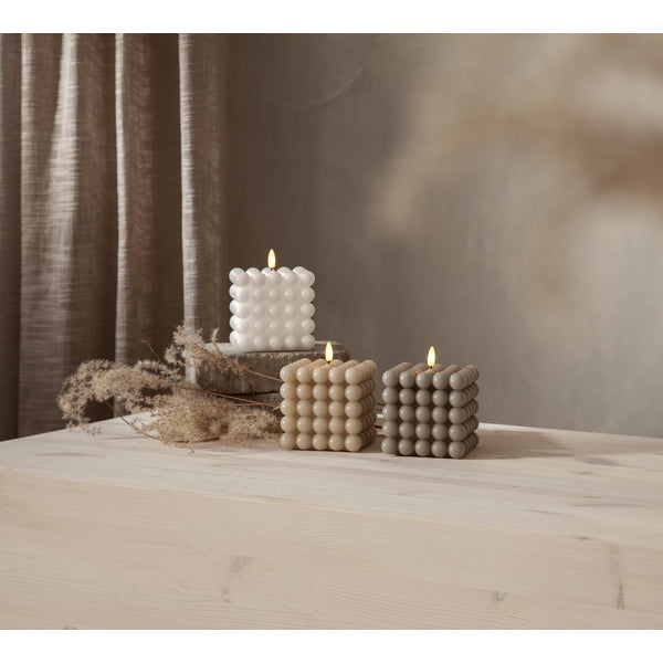 Star Trading LED-Säulenkerze Flamme Dot – Ø 10 × 12,5 cm, Warmweiss, Timer, batteriebetrieben, Grau