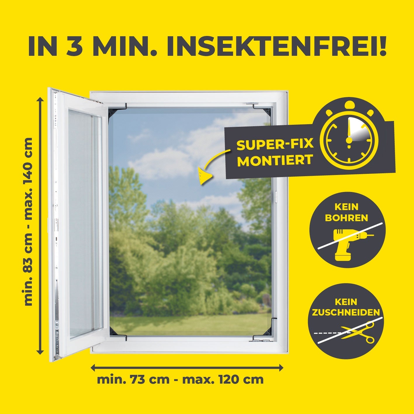 EASYmaxx Fenster-Fliegengitter – 73–120 × 83–140 cm – Anthrazit – Nylon – Aluminium-Rahmen