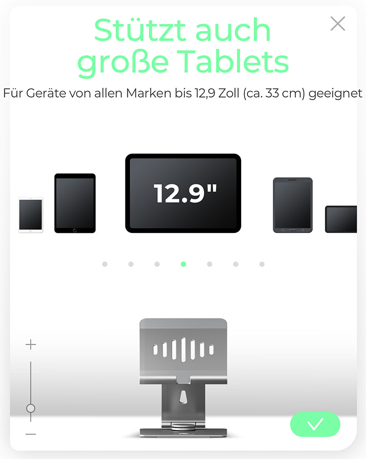 ICY BOX Tablet-Ständer – für Tablets bis 12,9" – drehbar, faltbar – Aluminium