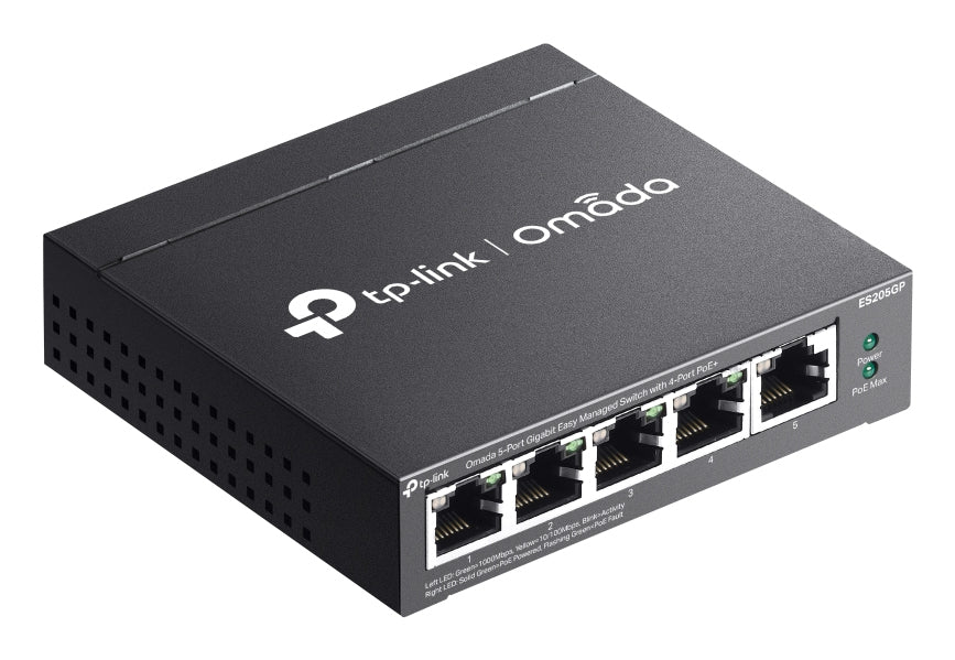 TP-Link Omada ES205GP – Managed Switch – 5× 1G, 4× PoE+, PoE-Budget 65 W, Desktop