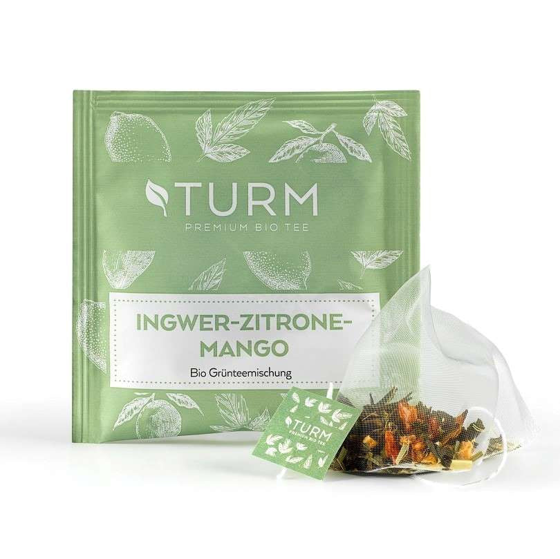 Turm Kaffee Grüntee Ingwer, Zitrone & Mango – Teebeutel 20 Beutel – Bio
