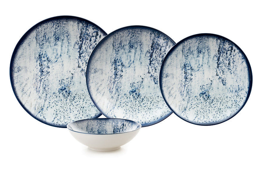 Hermia Geschirrset – 24-teiliges Set, Porzellan, Blau/Weiss, Speise-/Dessert Ø 20 cm, Suppenteller Ø 15 cm