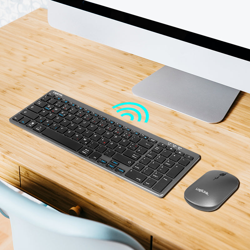 LogiLink Tastatur-Maus-Set – Bluetooth & 2,4 GHz – QWERTZ (DE) – Grau/Anthrazit