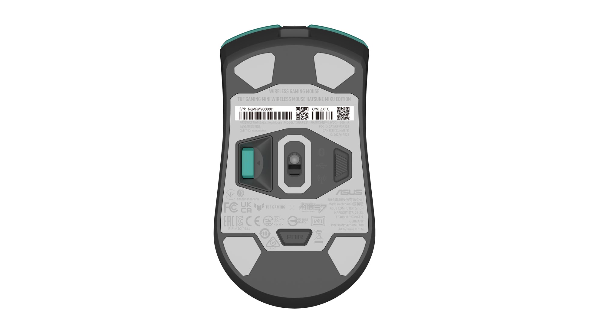 ASUS TUF Gaming Mini Hatsune Miku Edition – Gaming-Maus – Kabellos (Bluetooth/2,4 GHz), 1200 DPI, Rechts, Grün