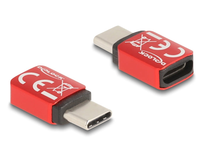 DeLOCK USB-Adapter USB-C auf USB-C – PD 240 W – Datenblocker – Rot – für Smartphones