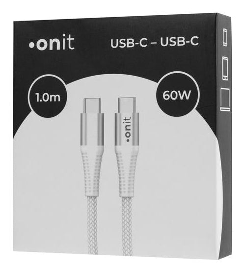 ONIT USB-C auf USB-C Kabel – USB 3.2 Gen 1 (5 Gbit/s) – 1 m – PD 60 W – Textilmantel – Weiss