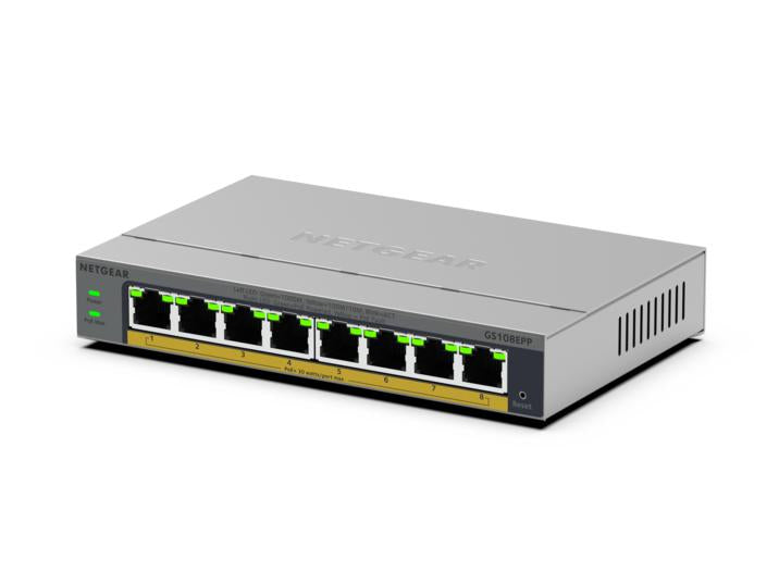NETGEAR GS108EP – Unmanaged Switch – 5× 1G, 4× PoE+, PoE-Budget 123 W, Desktop
