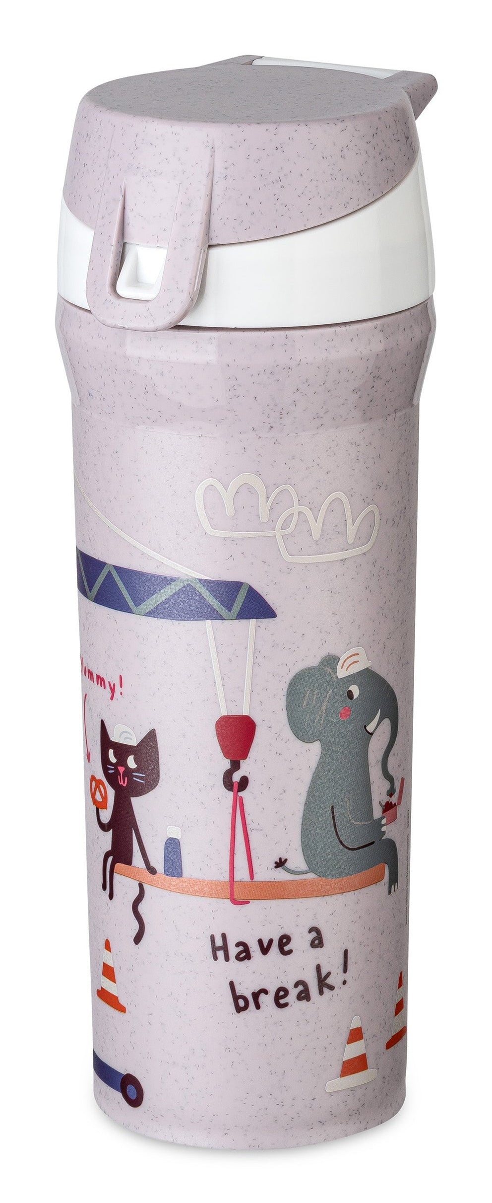 Koziol TRUCKS Kindertrinkflasche 500 ml – Biozirkulärer Kunststoff, Clipverschluss, Grau