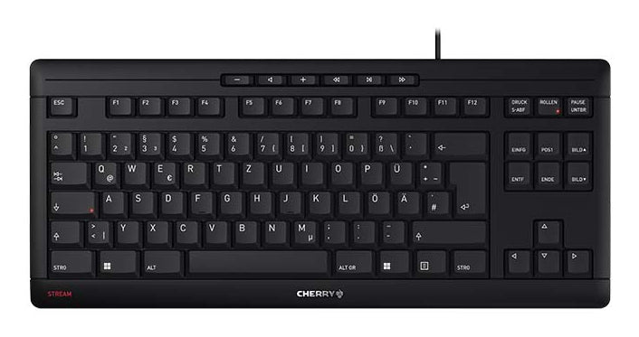 CHERRY Stream TKL – Tastatur, kabelgebunden (USB), DE-Layout (DE), Fullsize (mit Ziffernblock), Scherenschalter