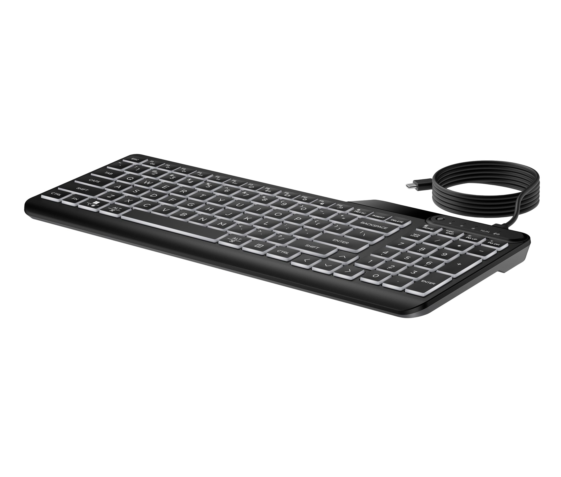 HP Tastatur – kabelgebunden, beleuchtet – USB‑A/USB‑C – programmierbare Schnelltasten – schwarz