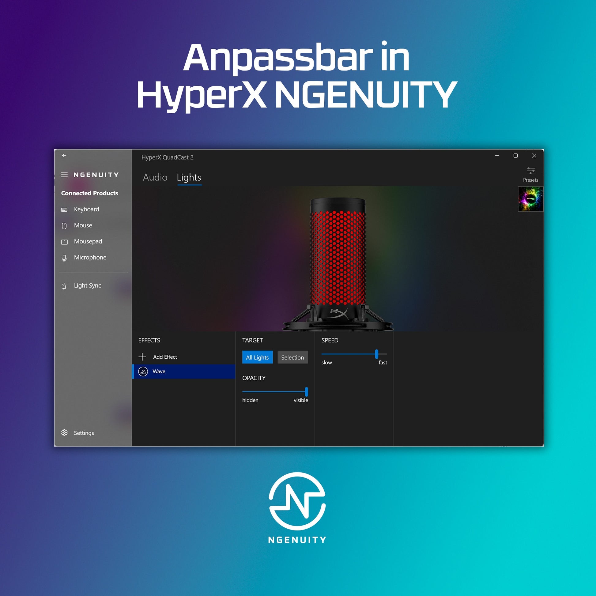 HyperX QuadCast 2 Tischmikrofon – USB-A/3,5 mm Klinke, Niere, 24 Bit/96 kHz – Schwarz