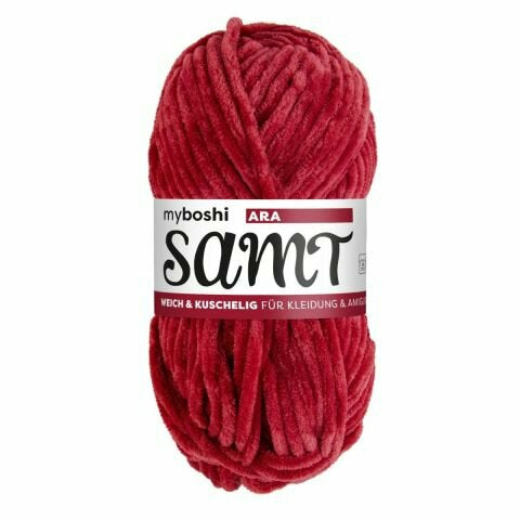 myBoshi Chenille Samt Garn Dunkelrot – 100 g, 100 m, 100% Polyester, Nadelstärke 7 mm, 1 Stück