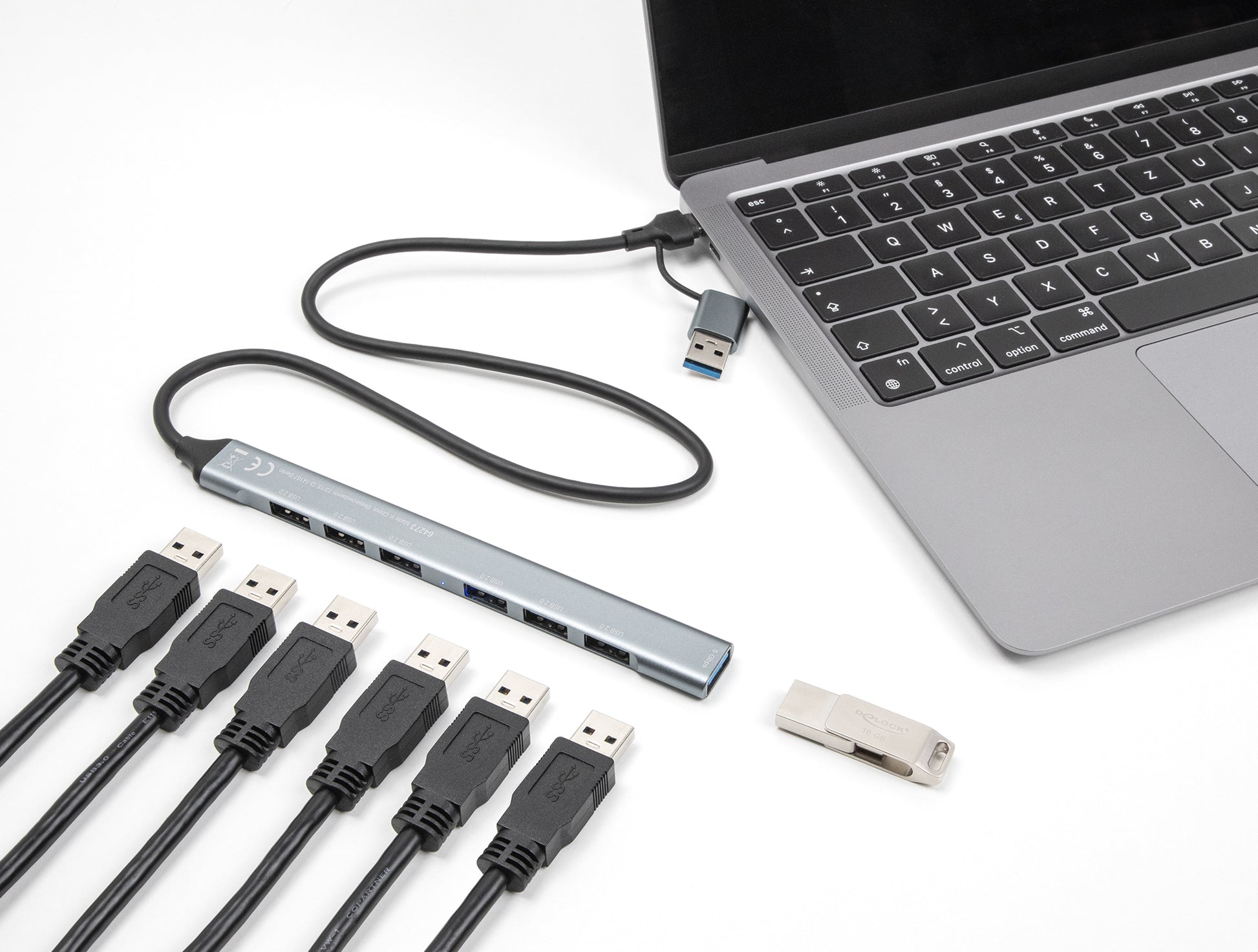 DeLOCK USB-Hub – USB-C, 1× USB-A 5 Gbit/s, 6× USB-A 2.0, für Windows/Mac/ChromeOS