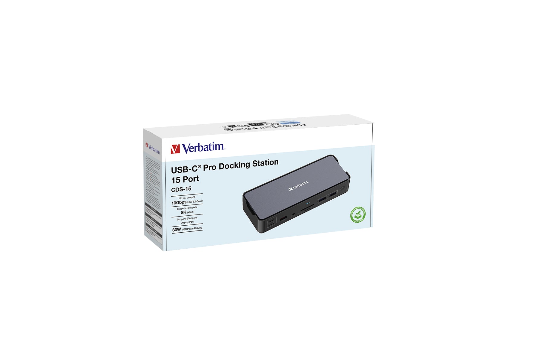 Verbatim CDS-15 Dockingstation – USB-C, 1× DP, 2× HDMI, 4× USB-A, 100 W PD, GbE, 3,5 mm Audio, für Windows/Mac