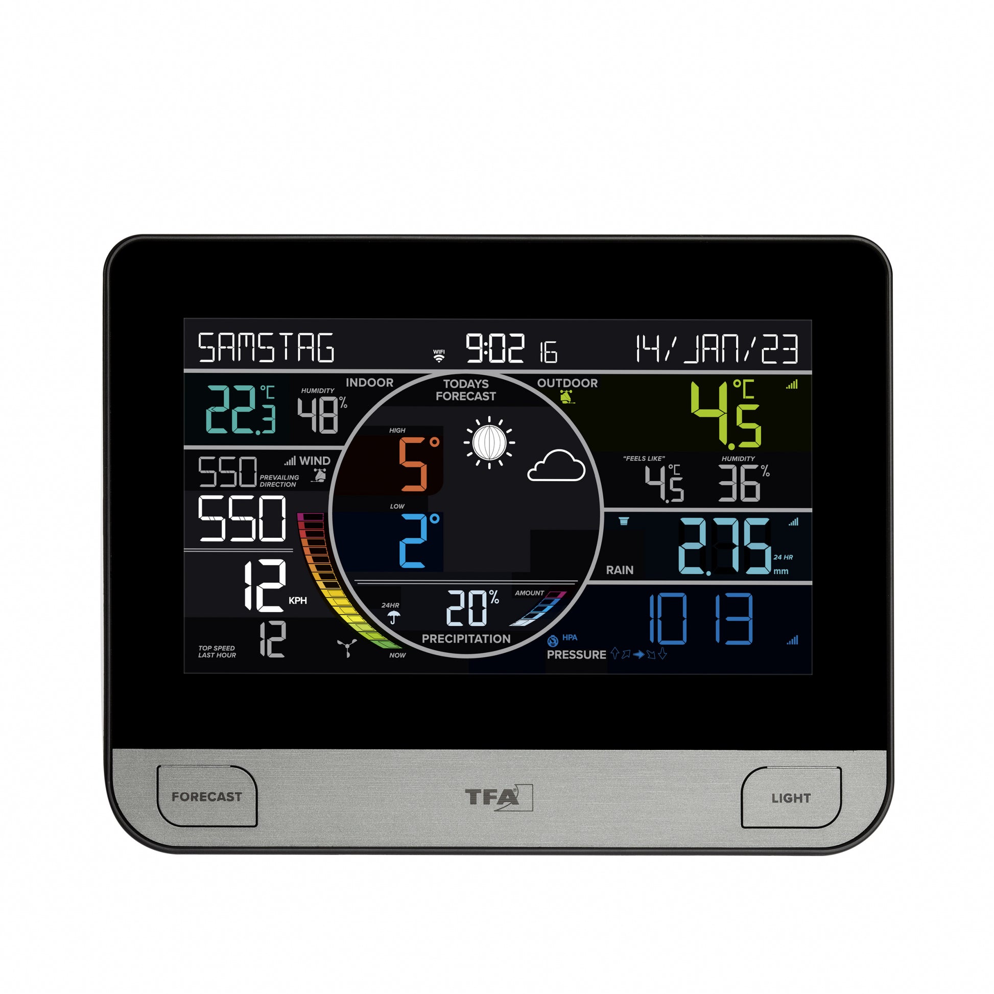 TFA-Dostmann VIEW PRO Sensor-Gateway/Monitor – WLAN, −40–60 °C, 10–99 %, Innen/Aussen