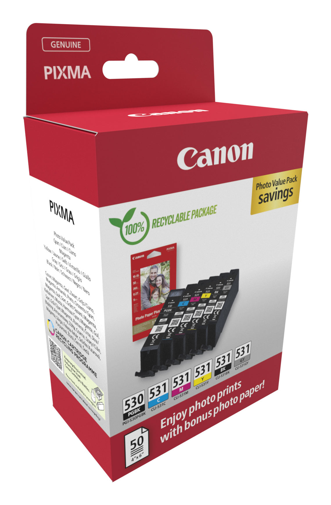 Canon Tintenpatronen-Multipack PGI530/CLI531, mit Fotopapier 100 × 150 mm (50 Blatt) – für Inkjetdrucker