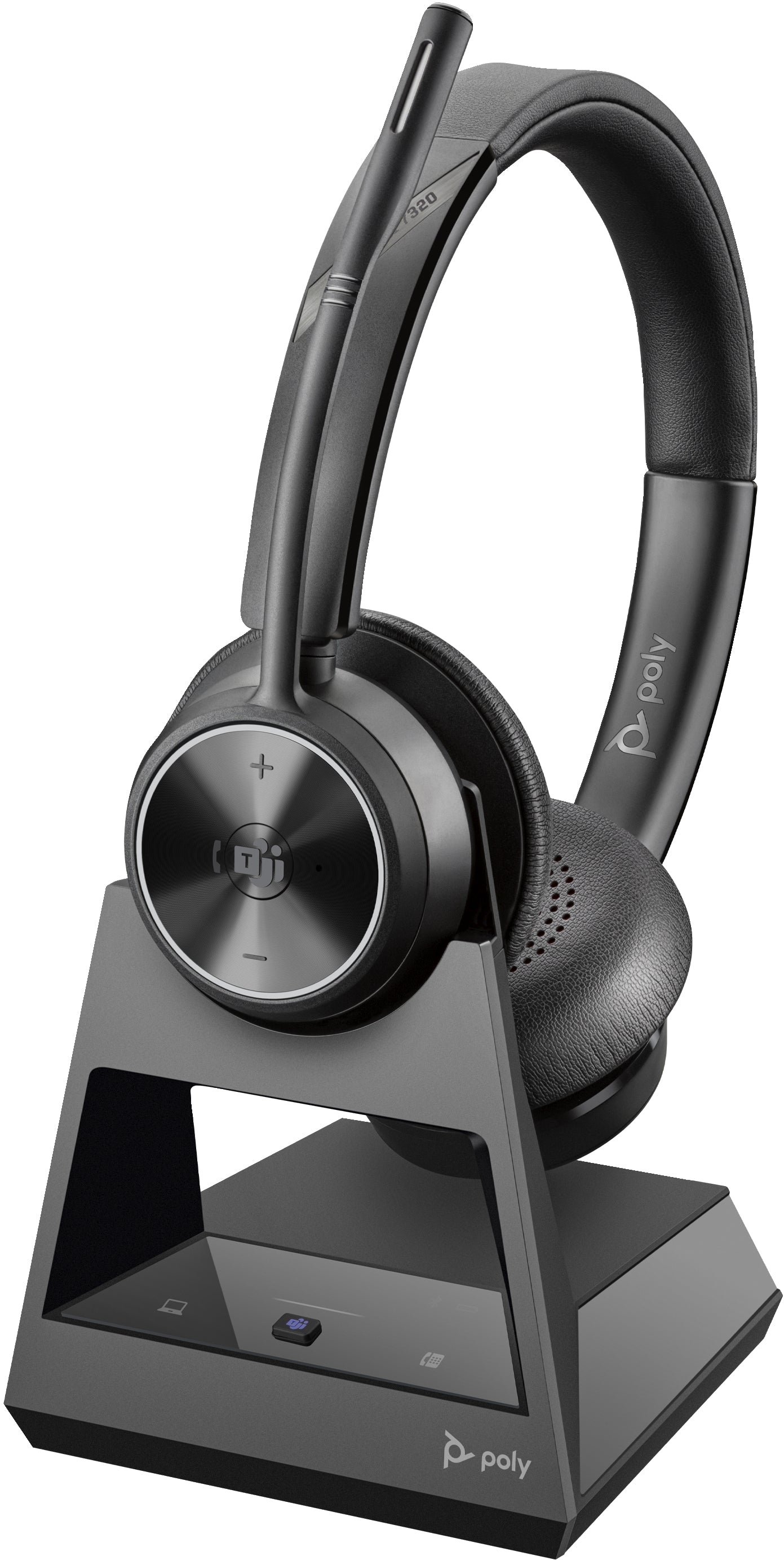Poly Savi 7320 Office-Headset – On-Ear, Stereo, DECT, mit Basisstation, Schwarz
