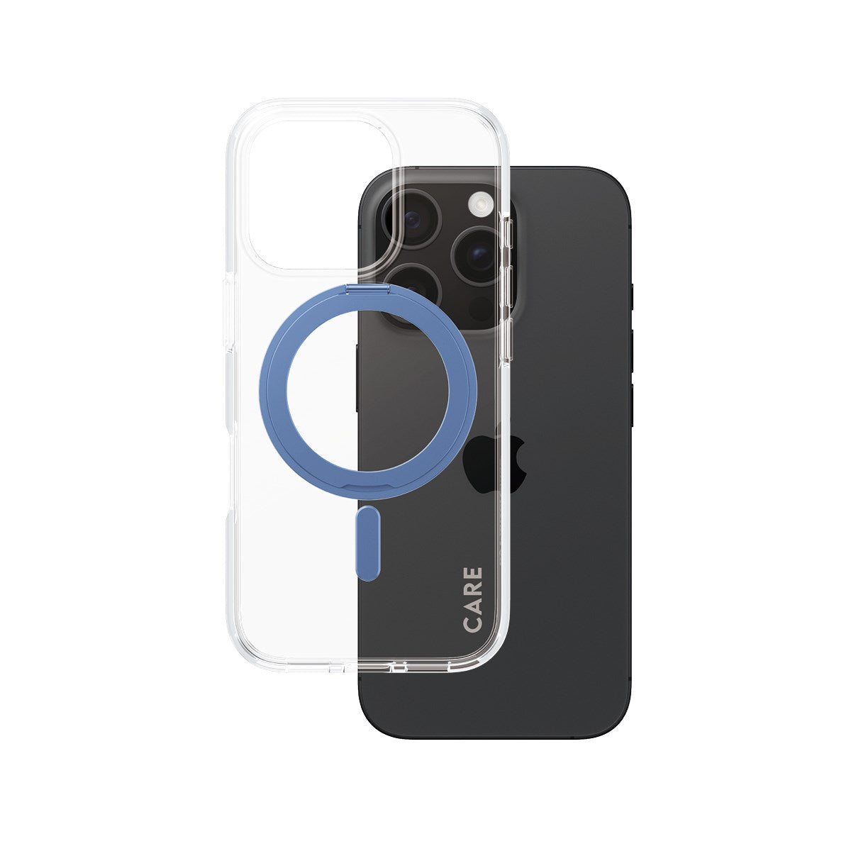 PanzerGlass CARE – Backcover – für Apple iPhone 16 Pro – blau/transparent – MagSafe kompatibel, mit Standfuss