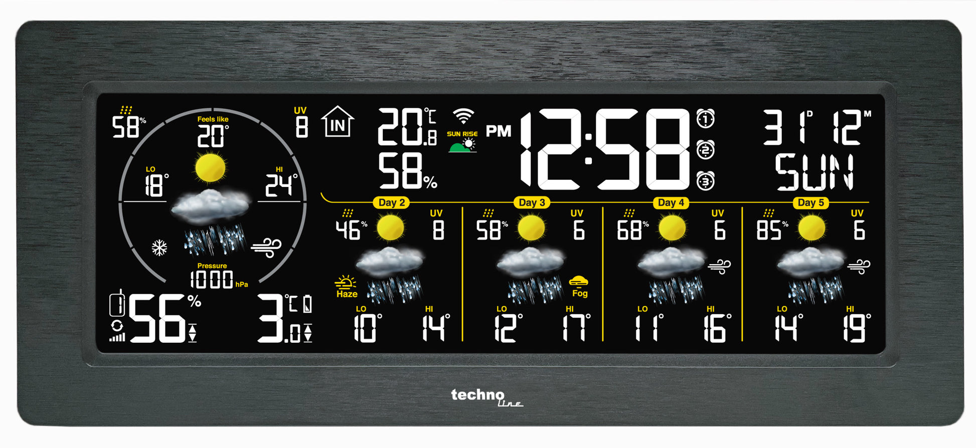 Technoline WD 3050 – Wetterstation, WLAN, innen/außen, Hygrometer & Barometer – schwarz
