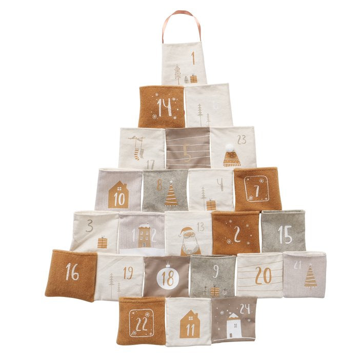 Boltze Adventskalender – weihnachtsbaumförmig – 24-teilig – Polyester, mehrfarbig – 67 × 73,5 × 2,5 cm
