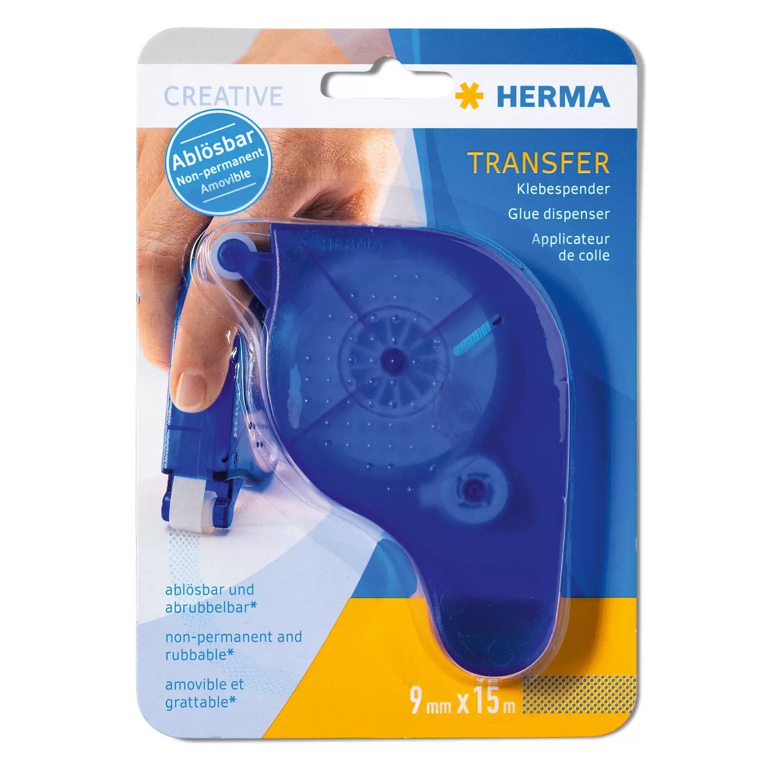 HERMA Klebstoff – Klebespender, wiederablösbar, transparent, lösungsmittelfrei, nachfüllbar, für Basteln