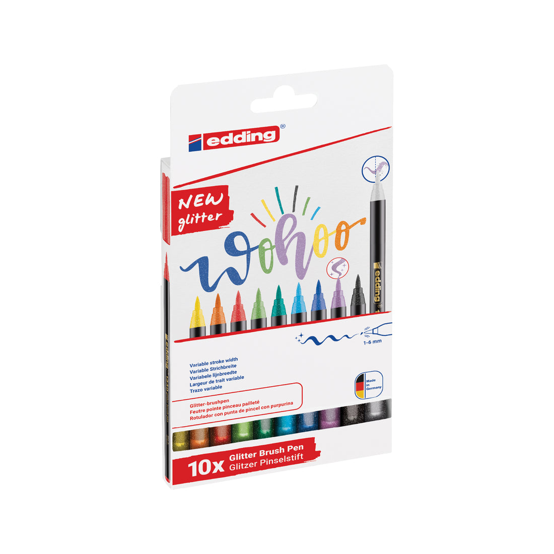 Edding 1340 Brushpen Glitzer – Pinselspitze, 1–6 mm, wasserbasiert, 10 Farben
