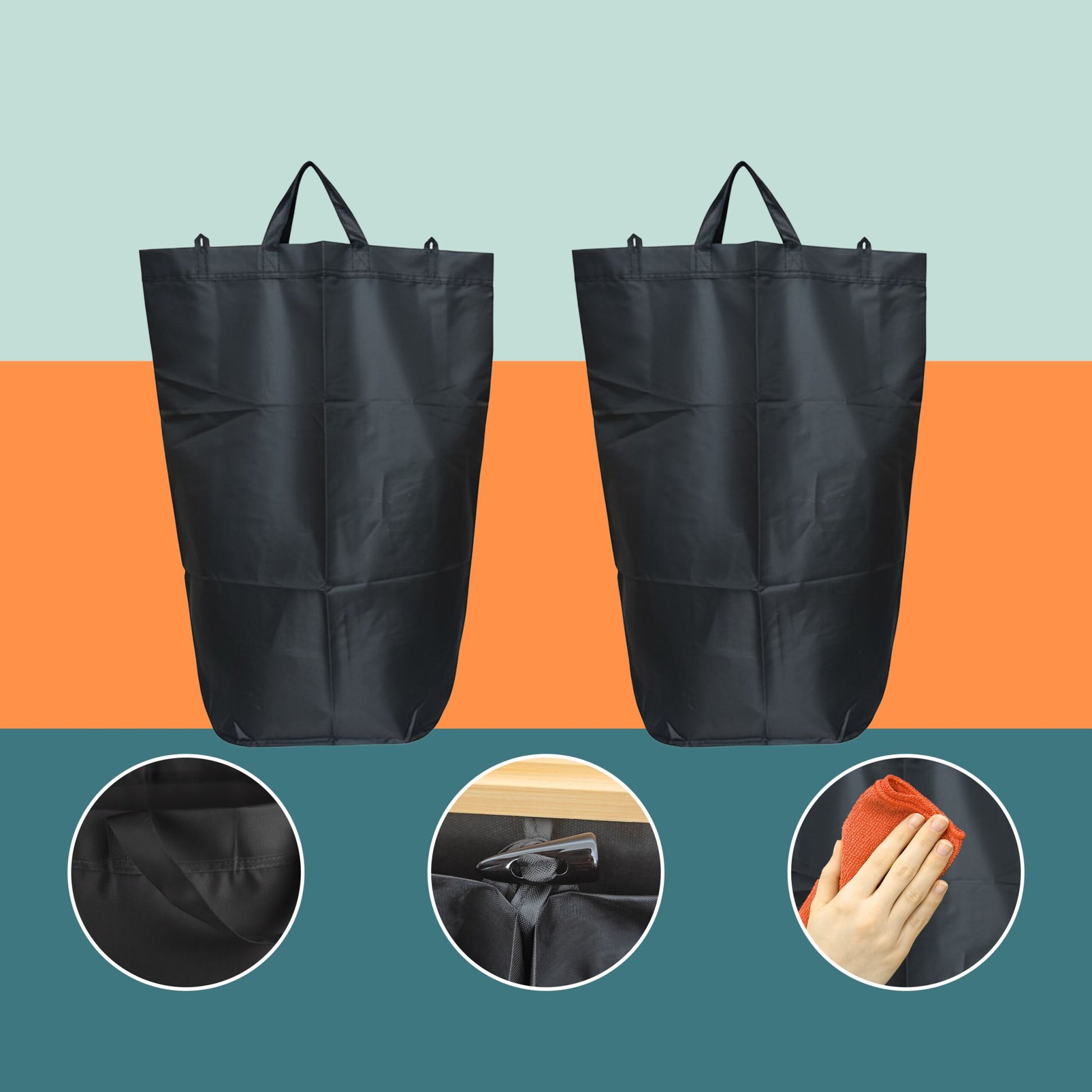 Relaxdays Recyclingbox – 170 l – Polyester/Kunststoff/Bambus, rechteckig – schwarz – 2-fach, mit Innenkübel