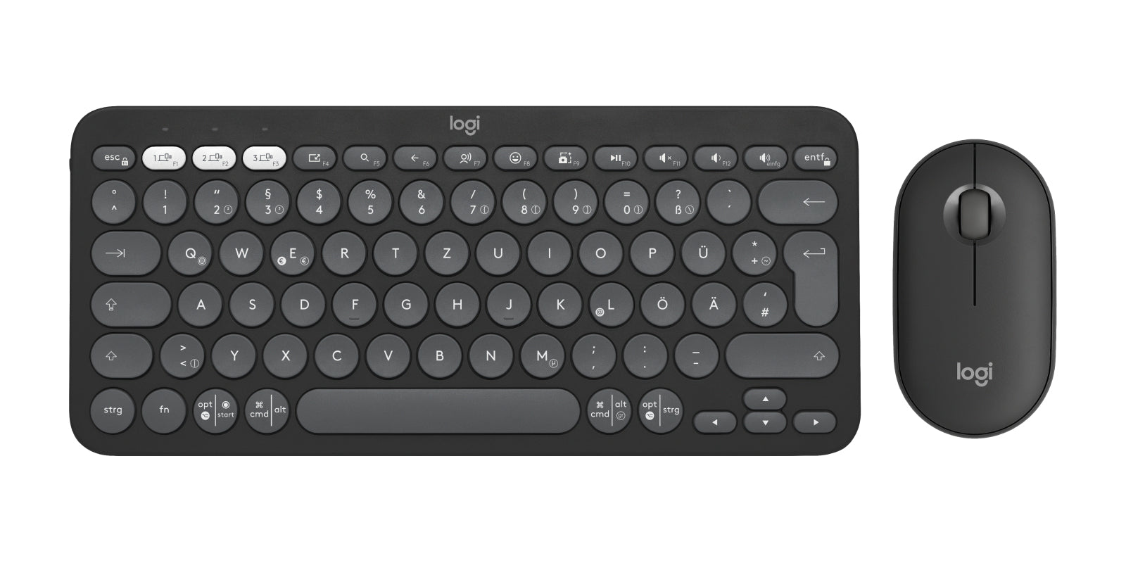 Logitech Pebble 2 Combo – Tastatur, kabellos (Bluetooth/2,4 GHz), DE-Layout (DE), Graphit