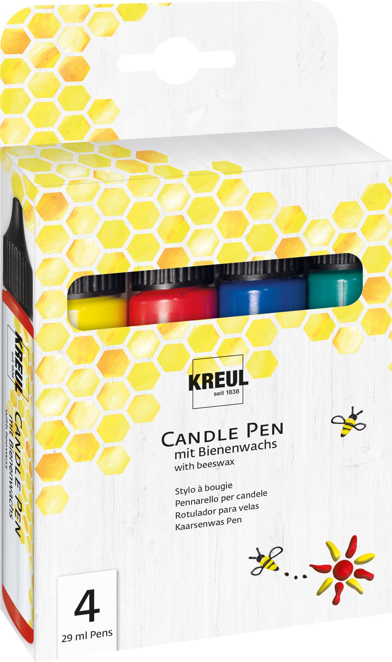 KREUL Kerzenmalfarbe – Blau/Grün/Rot/Gelb – 4×29 ml (116 ml) – für Kerzen