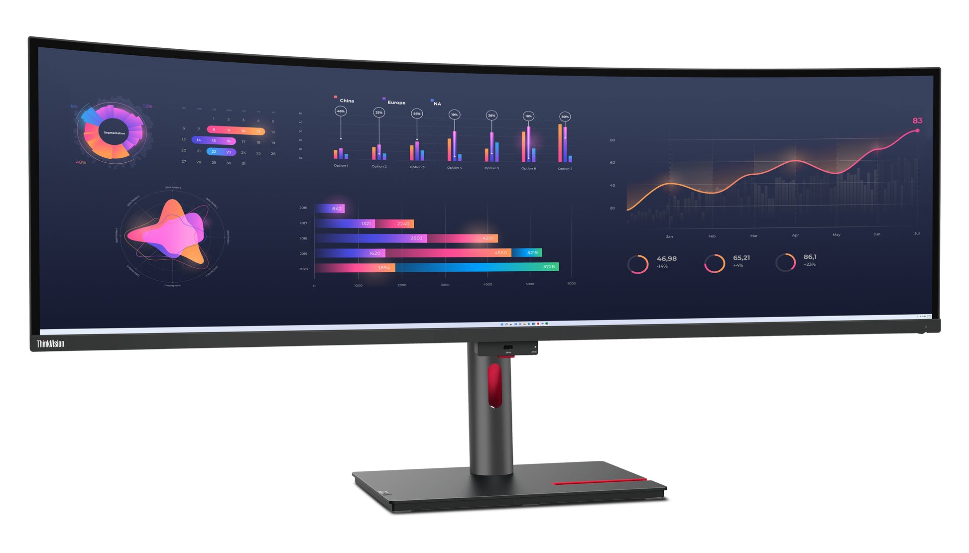Lenovo ThinkVision P49w-30 – Monitor, 49", IPS, 60 Hz, 350 cd/m², VESA 100 × 100, 100 × 200, Schwarz