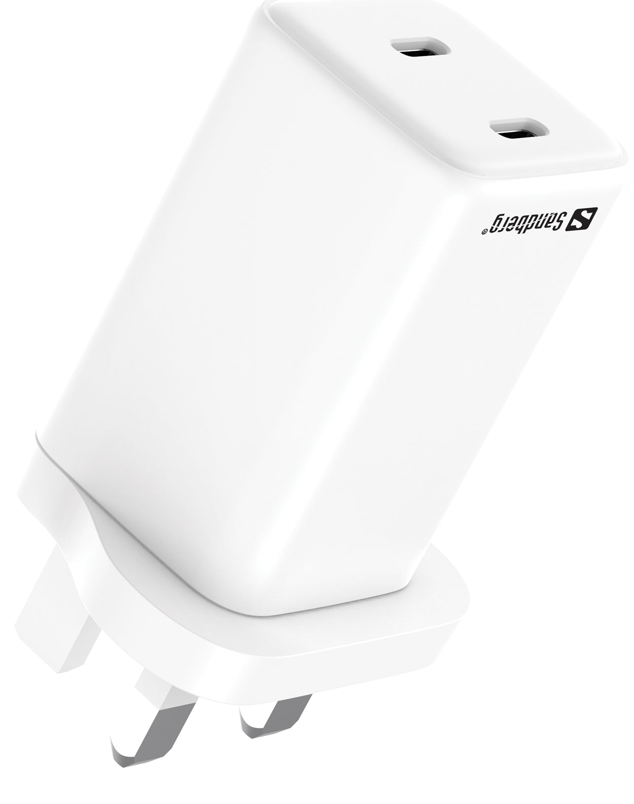Sandberg 441-62 USB-Ladegerät 65 W – USB-C×2 – PD, PPS, GaN – UK-Stecker (Typ G) – Weiss
