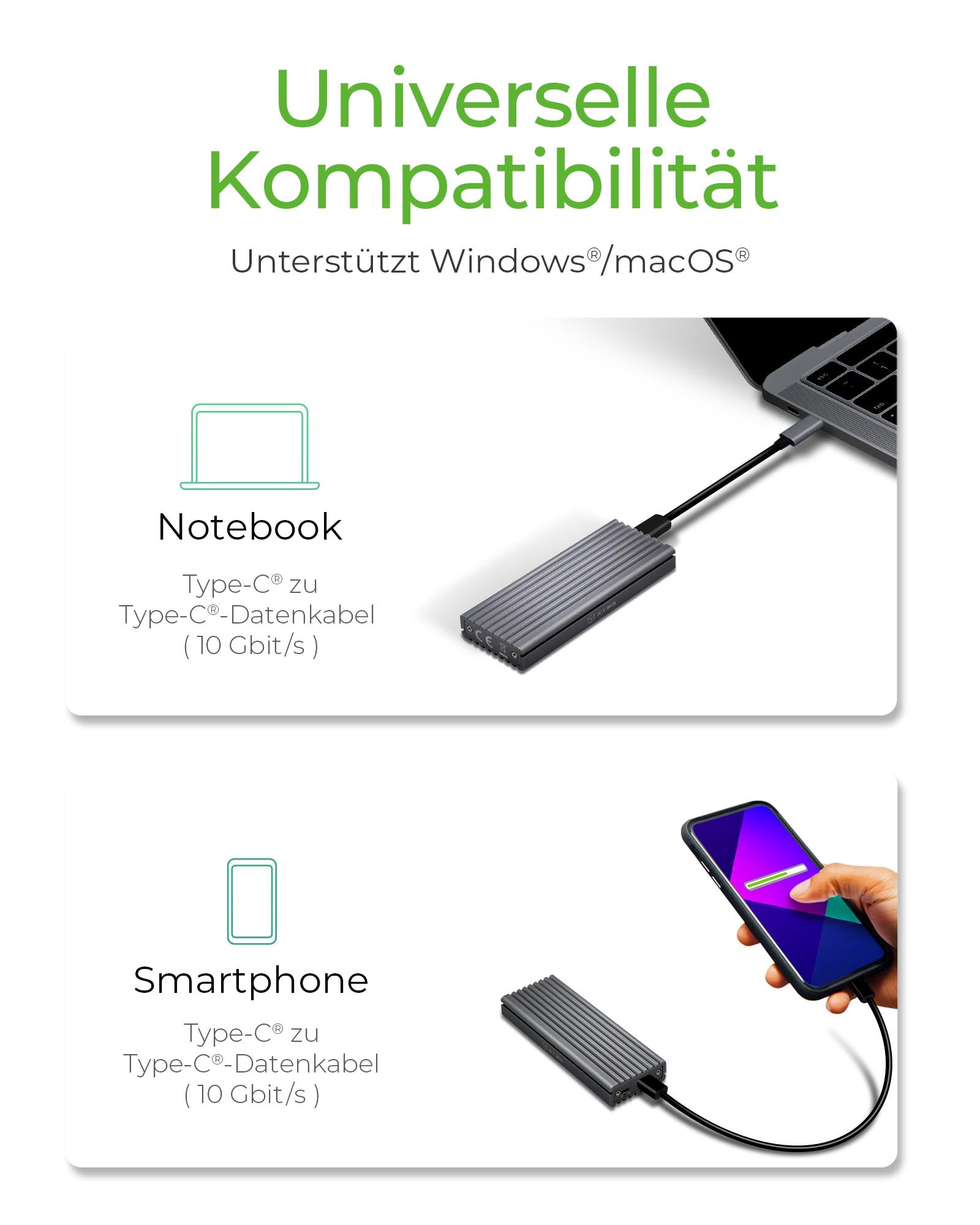 ICY BOX IB-1817M-C31 Schutzbox für M.2 2230/2242/2260/2280, USB 3.2 Gen 2 (10 Gbit/s) – für M.2 NVMe (M-Key)