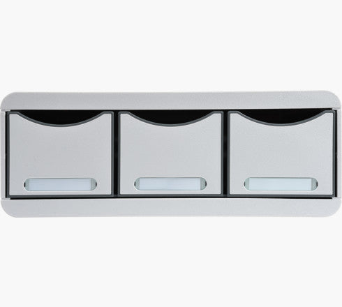 Exacompta TOOLBOX MAXI Schubladenelement – 3 Schubladen, für A4, Grau, B 355 × H 135 × T 270 mm