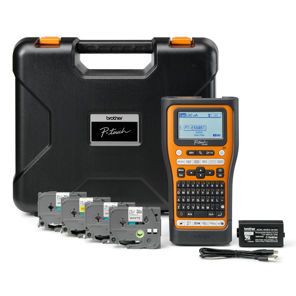Brother PT-E560BTSP – Beschriftungsgerät für HSe- und TZe-Bänder bis 24 mm, USB, Bluetooth, Auto-Cutter, Akku