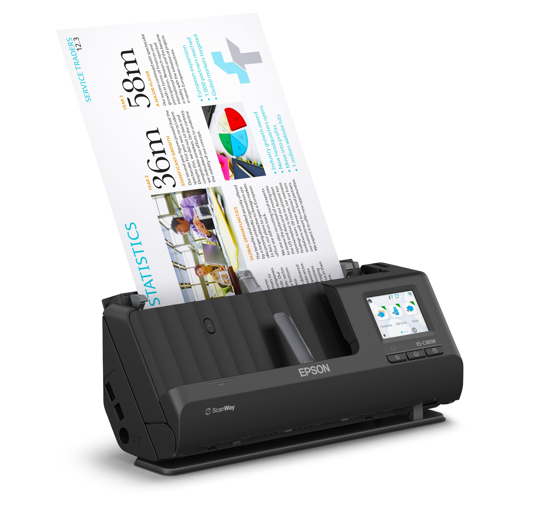 Epson Es-C380W – Dokumentenscanner, A4, Duplex, 600 dpi, ADF 20 Blatt, WLAN, USB, für Windows