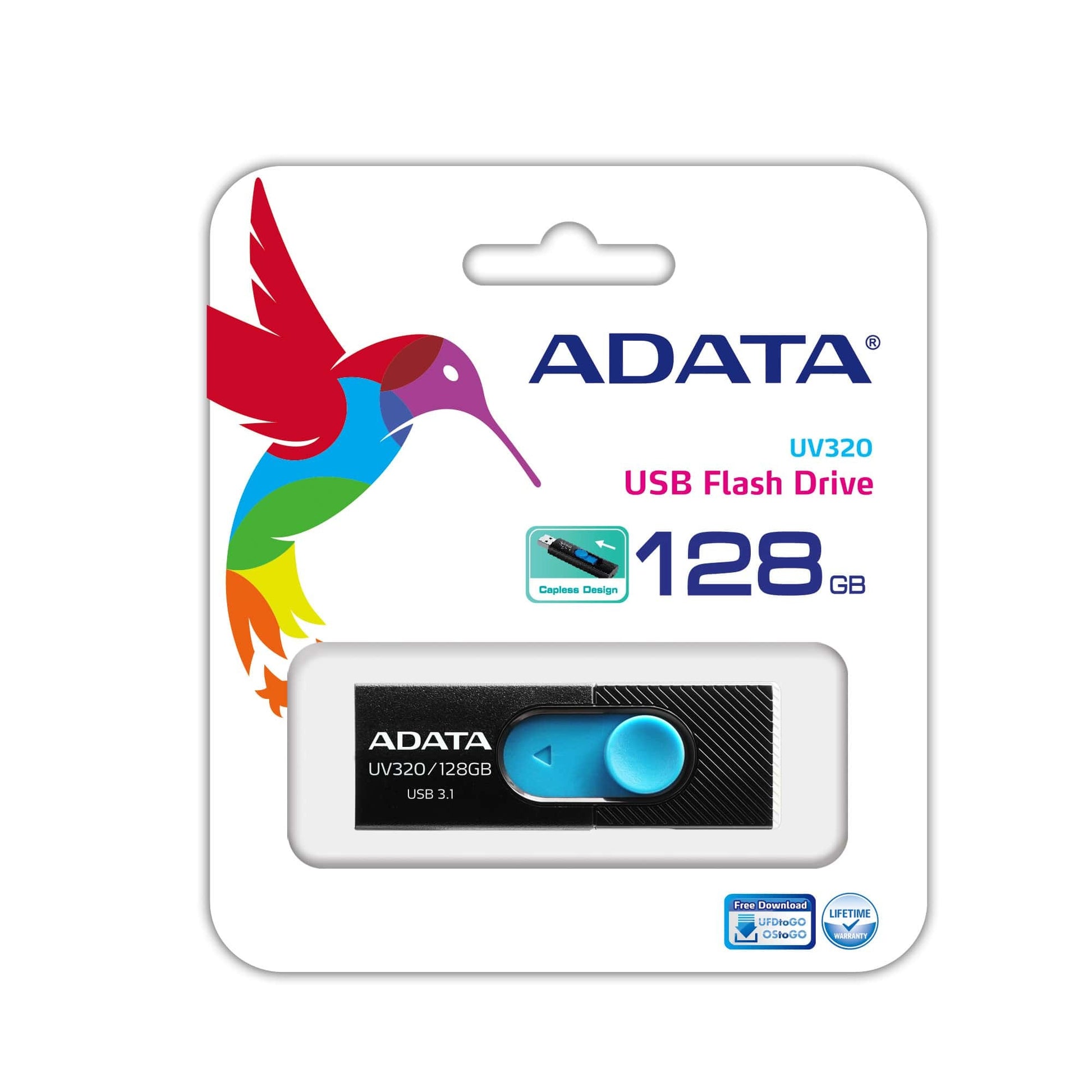 ADATA UV320 – 128 GB USB 3.1 Gen 1 Flash-Laufwerk, Schwarz/Blau