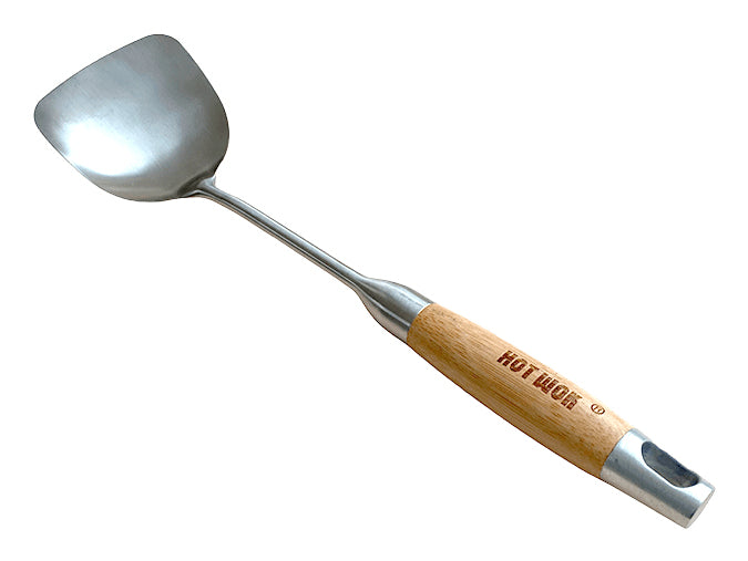 Hot Wok HW6010 – Wok-Löffel, 9,5 × 38 × 5 cm, Edelstahl/Holz, aufhängbar