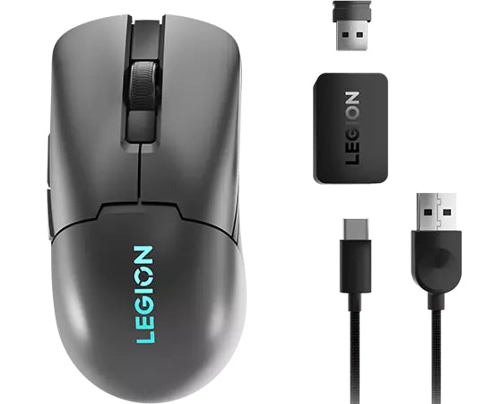 Lenovo M600S Gaming-Maus – kabellos, Bluetooth + 2,4 GHz, USB-C, 19'000 dpi, 6 Tasten, beidhändig, grau