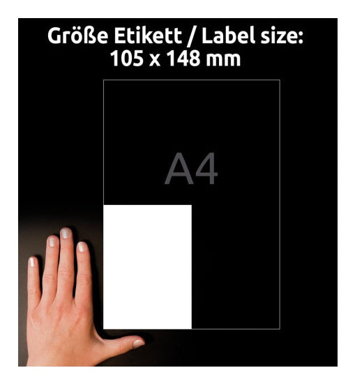 Avery Drucker-Etiketten, 105 mm × 148 mm, weiss, Papier, wiederablösbar, 30 Blatt