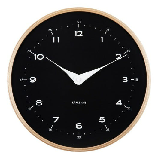 Karlsson Wanduhr – Analog, lautlos, Ø 30 cm, schwarz, Holz